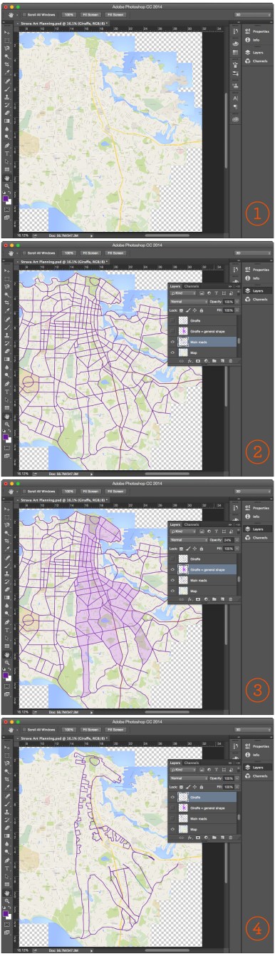 Potential Strava art pictures "pop" from the map when you highlight main thoroughfares and long connecting streets garmin gps art cycling cyclist bicycle