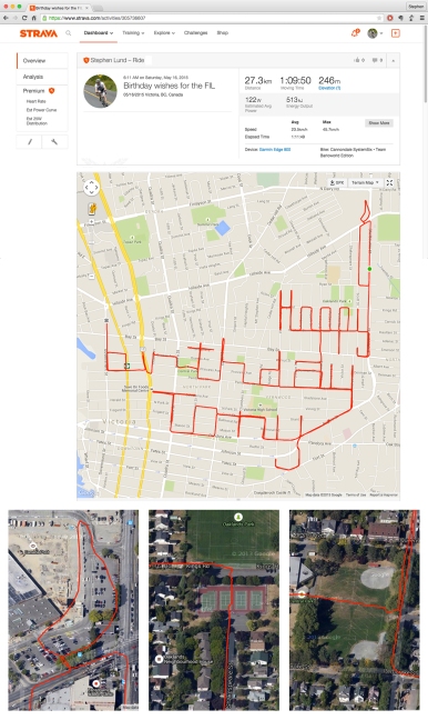 Happy birthday message and Strava art candle • Strava art and bike-writing by Stephen Lund on the streets of Victoria BC garmin gps cycling cyclist bicycle