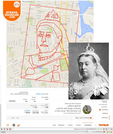 Queen Victoria sketched on Victoria Day 2015 with GPS by Stephen Lund in Victoria BC Canada Garmin GPS Strava art Strava doodles royalty British Monarchy
