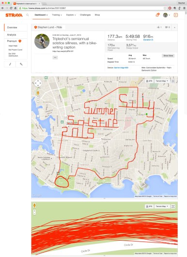 summer solstice silliness – Strava art by Stephen Lund Victoria BC garmin gps strava art cycling bicycle cyclist bike-writing summer solstice