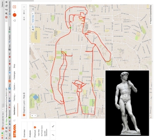 Michelangelo's Statue of David by GPS artist Stephen Lund • Victoria BC Garmin GPS Strava art YYJ neoclassical art nude nudity statue