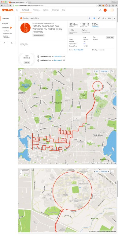Happy birthday message and GPS art balloon • Strava art and bike-writing by Stephen Lund on the streets of Victoria BC garmin gps cycling cyclist bicycle